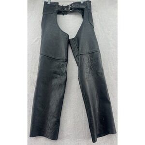 VTG American Top Leather Chaps Medium Black Motorcycle Riding Pants Belted